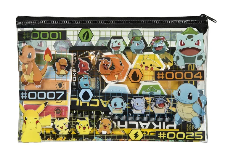 Pokemon, mini zestaw szkolny w saszetce z notatnikiem, linijką, ołówkami, gumkami, 10 elementów
