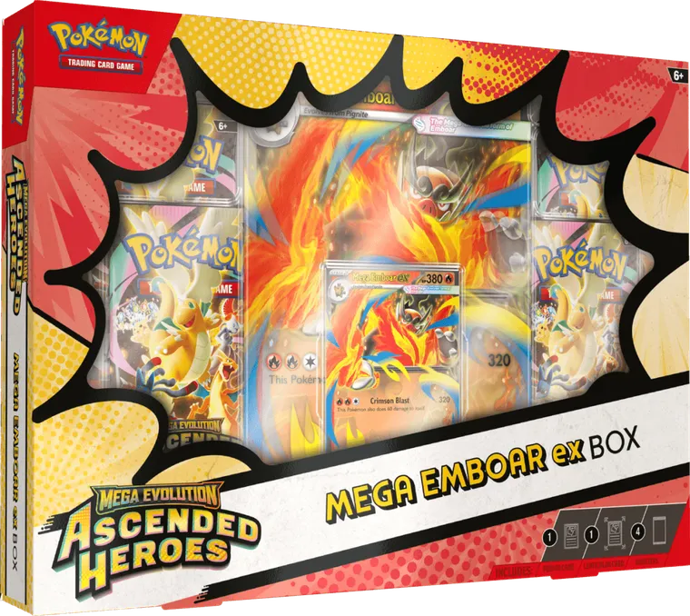 Pokemon TCG: Mega Evolution, Ascended Heroes, Mega Emboar ex Box, gra karciana