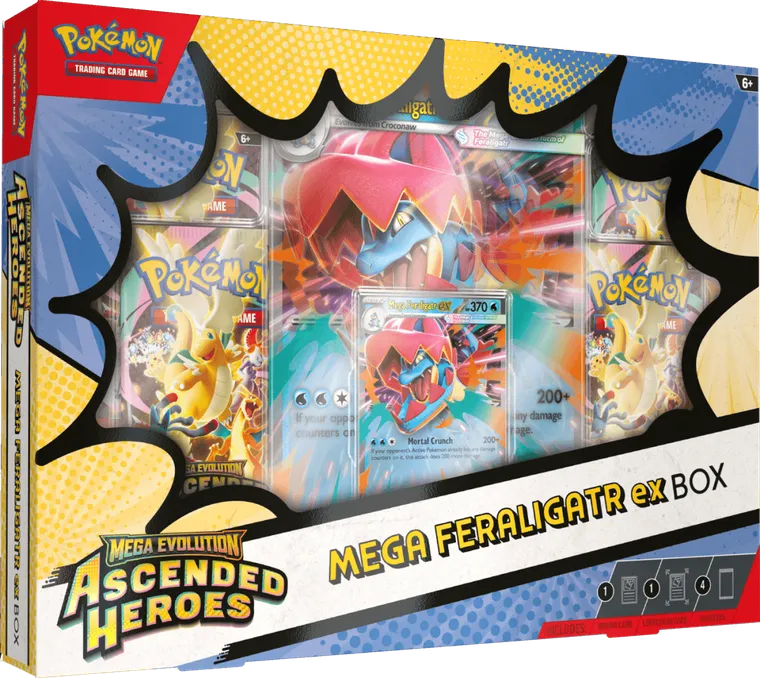 Pokemon TCG: Mega Evolution, Ascended Heroes, Mega Feraligatr ex Box, gra karciana