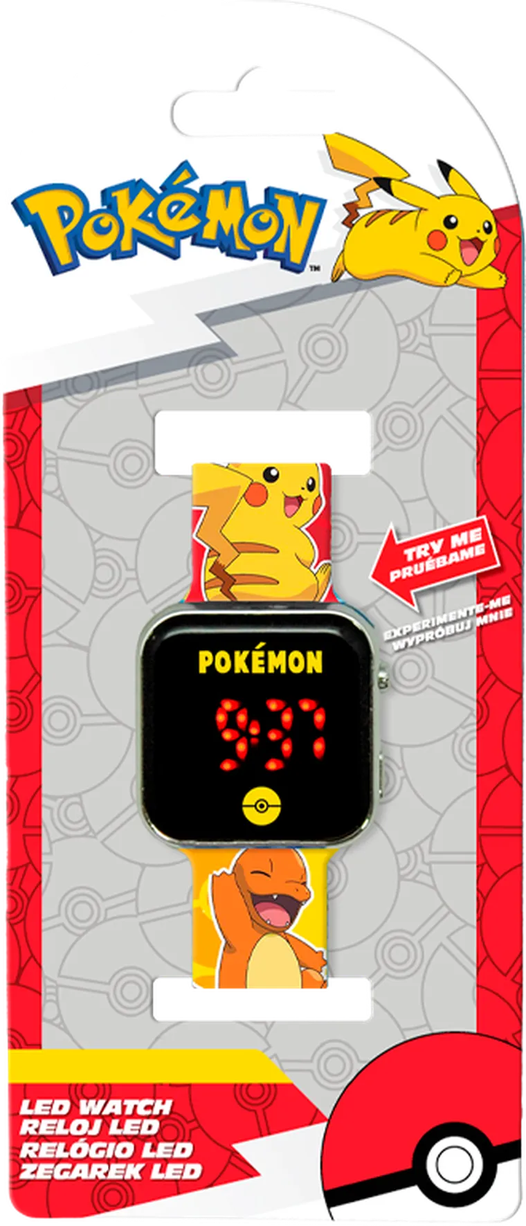 Pokemon, zegarek LED z kalendarzem