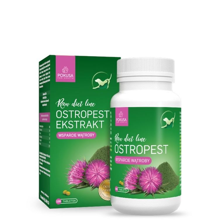 Pokusa, Raw Diet Line Ostropest, Milk thistle, suplement dla psa i kota, 120 szt.