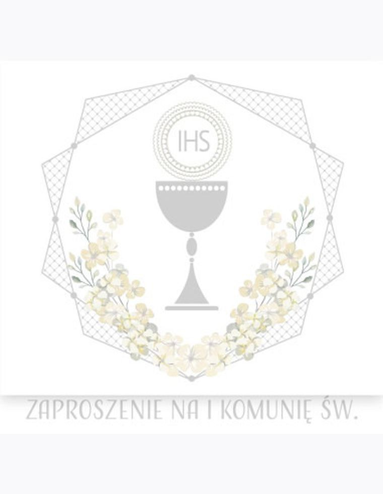 Pol-Mak, zaproszenie kwadrat, 12-12 cm, Komunia, srebrne, 10 szt.