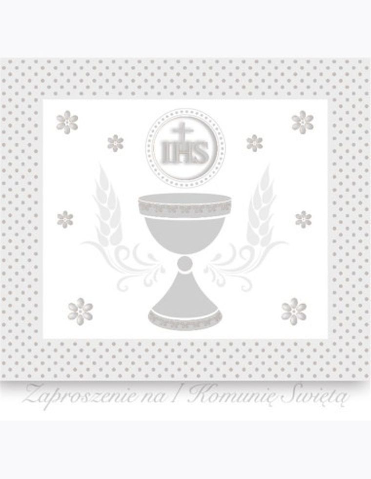 Pol-Mak, zaproszenie kwadrat, 12-12 cm, Komunia, srebrne, 10 szt.