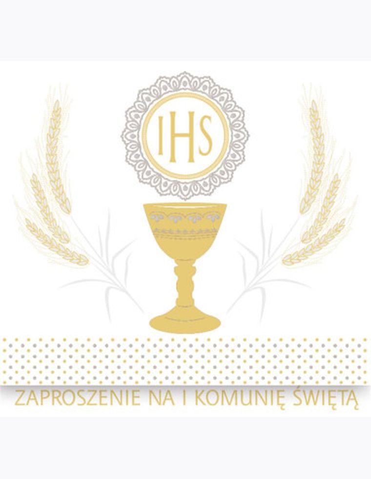 Pol-Mak, zaproszenie kwadrat, 12-12 cm, Komunia, złote, 10 szt.