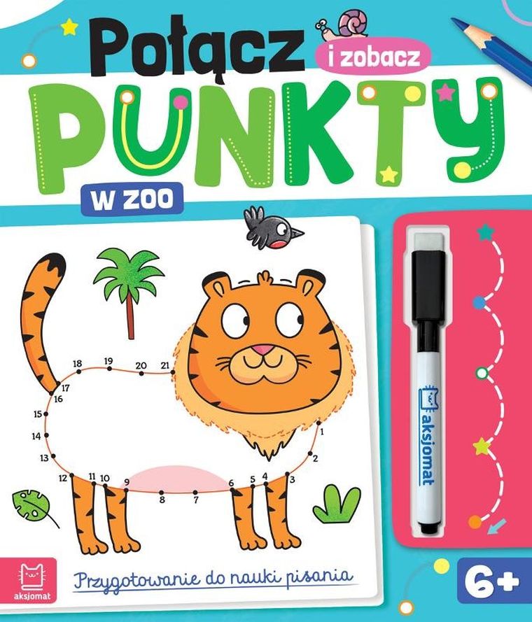 Połącz punkty i zobacz! W zoo. Przygotowanie do nauki pisania. Ścieralny pisak