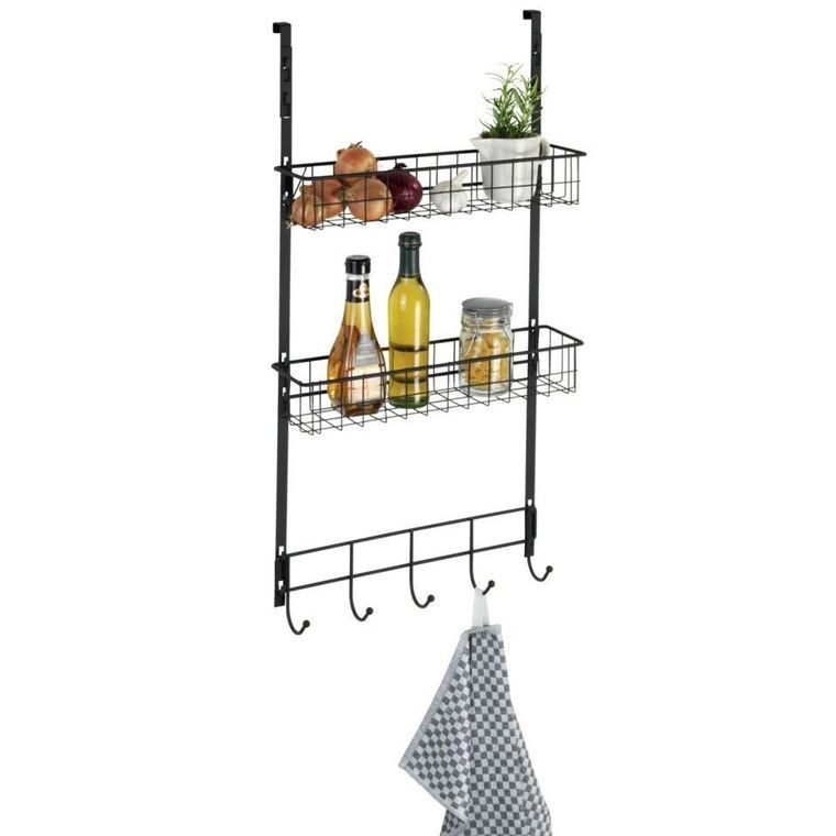 Półka kuchenna na drzwi, z wieszakami, czarna