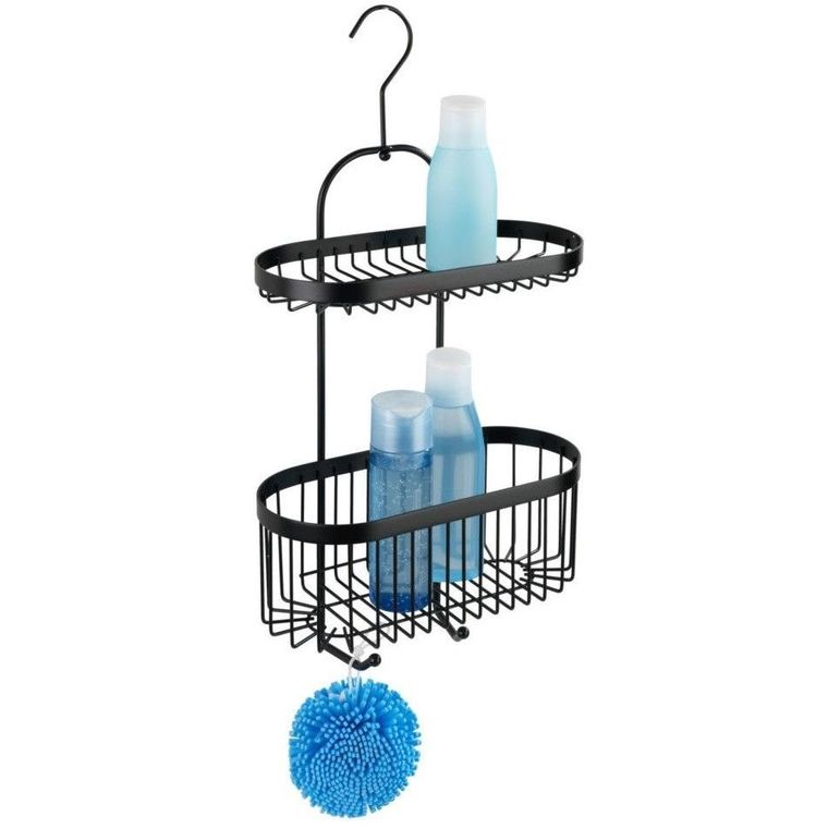 Półka łazienkowa, zawieszana, classic-plus, 2 poziomy + 2 haczyki