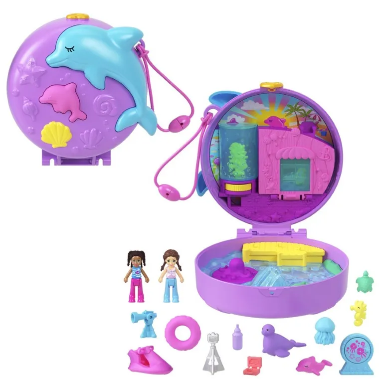 Polly Pocket, Akwarium Delfina, zestaw kompaktowy z figurkami i akcesoriami