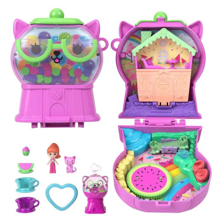 Polly Pocket, Kotek „Guma balonowa”, zestaw kompaktowy z laleczką i akcesoriami