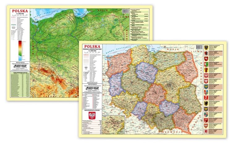 Polska. Fizyczno-administracyjna mapa. Podkładka na biurko