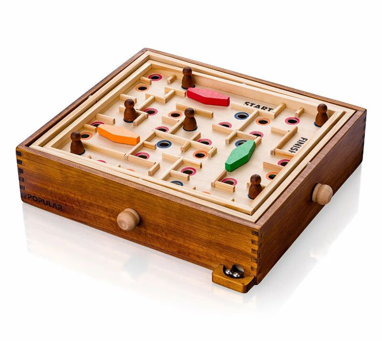 Popular, labirynt przechylny z piłką, drewniana łamigłówka