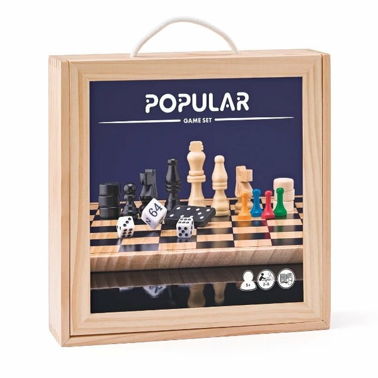 Popular, zestaw 7 drewnianych gier familijnych