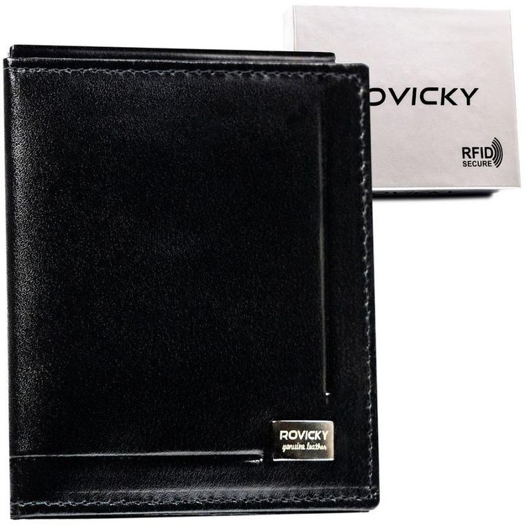Portfel, banknotówka, czarny, skórzany, Rovicky