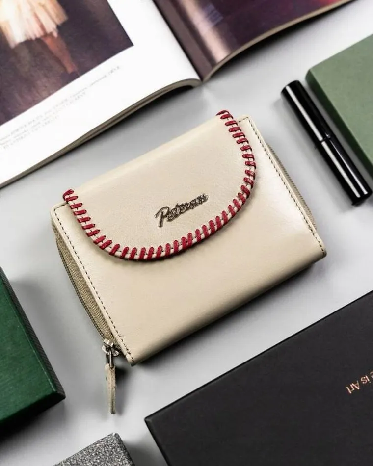 Portfel, beżowy, skórzany, Peterson