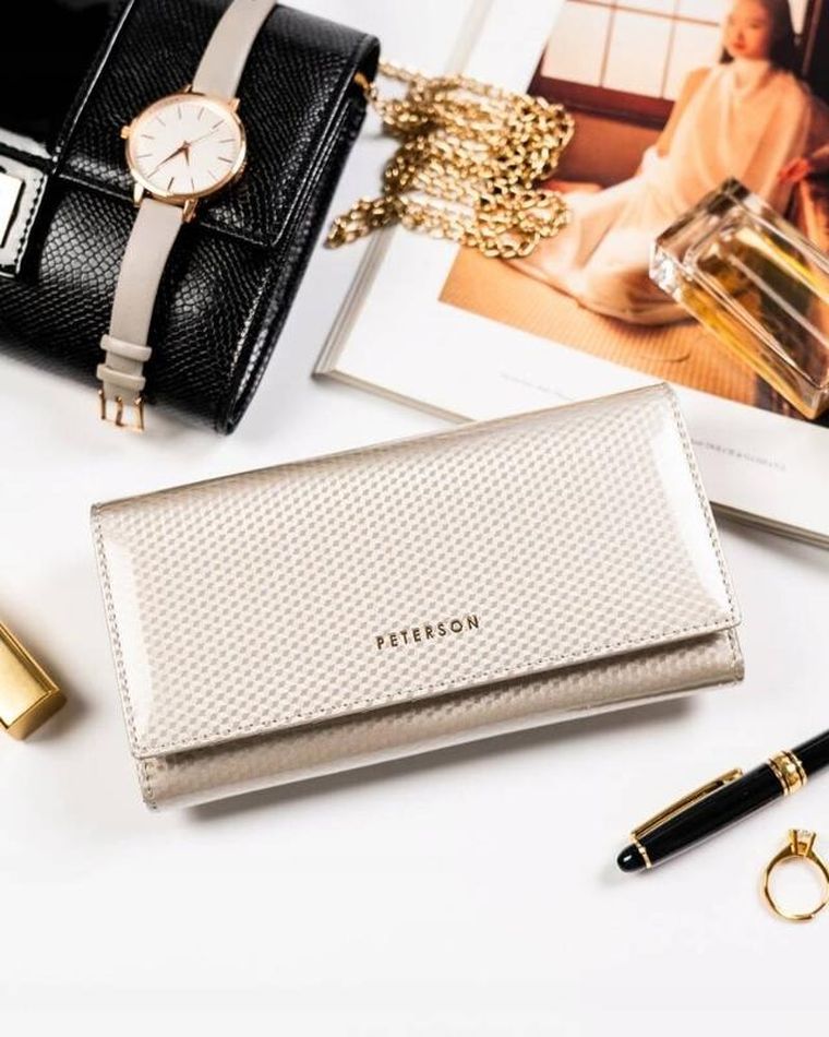 Portfel, beżowy, skórzany, Peterson