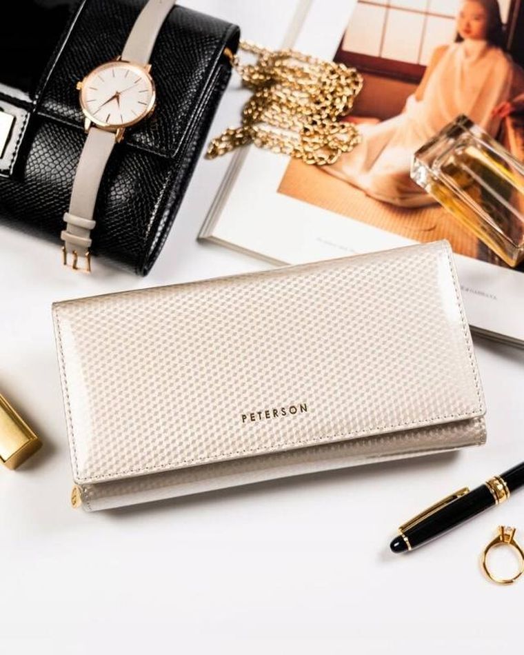 Portfel, beżowy, skórzany, Peterson