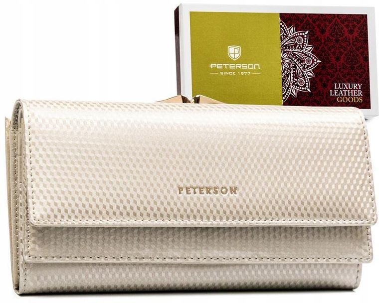 Portfel, beżowy, skórzany, Peterson