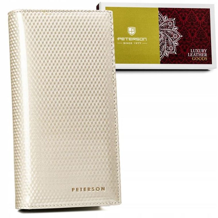 Portfel, beżowy, skórzany, Peterson