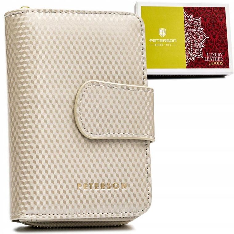Portfel, beżowy, skórzany, Peterson