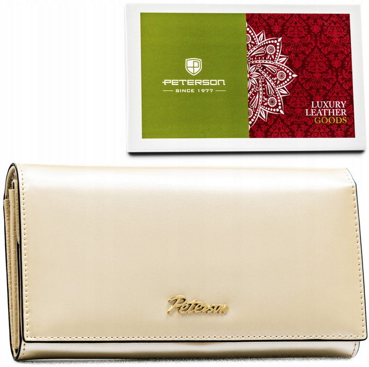 Portfel, beżowy, skórzany, RFID, Peterson