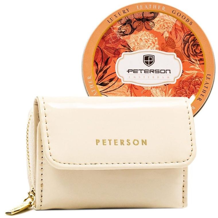 Portfel, beżowy, skórzany, RFID, Peterson