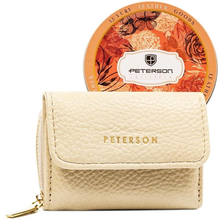 Portfel, beżowy, skórzany, RFID, Peterson