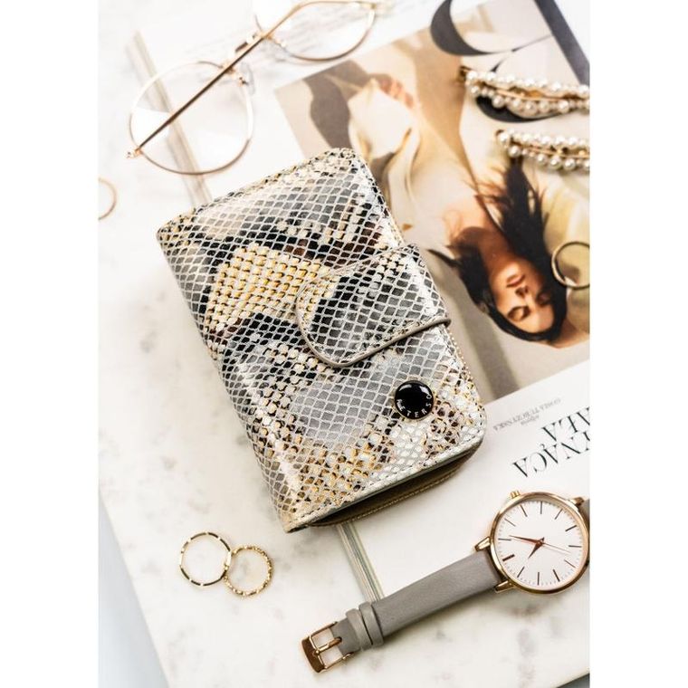 Portfel, beżowy, skórzany, RFID, Peterson