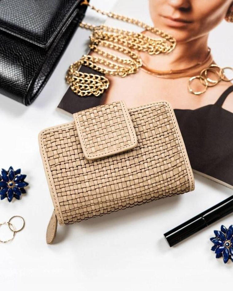 Portfel, beżowy, skórzany, RFID, Rovicky