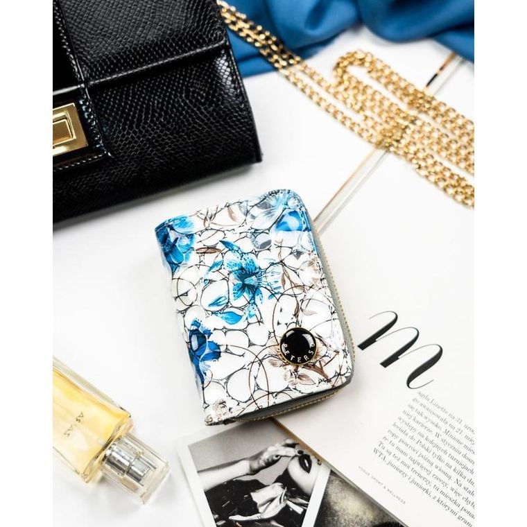 Portfel, biało-niebieski, skórzany, Peterson