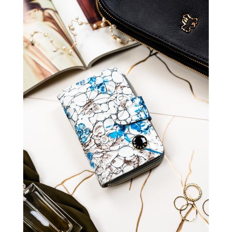 Portfel, biało-niebieski, skórzany, RFID, Peterson