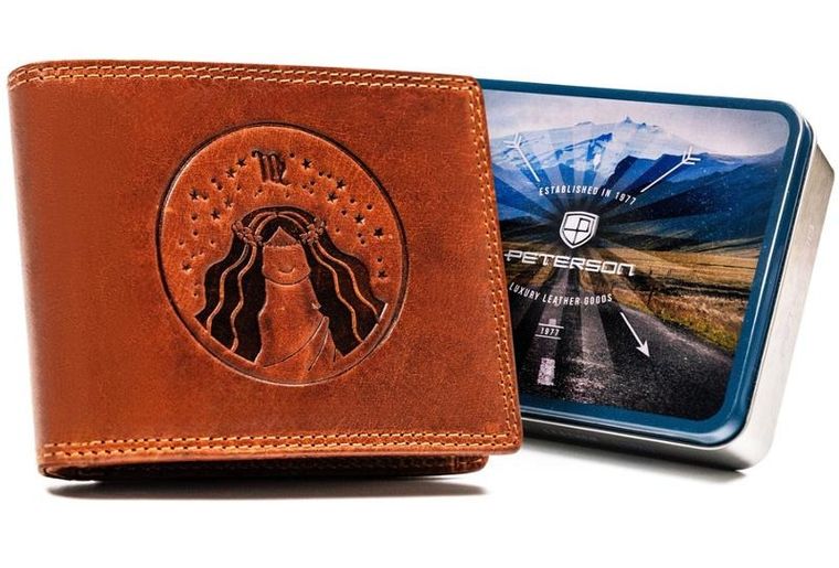 Portfel, brązowy, skórzany, panna, Peterson