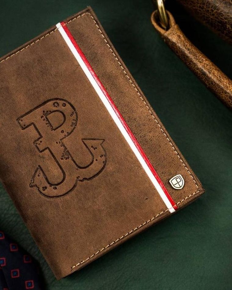 Portfel, brązowy, skórzany, Peterson