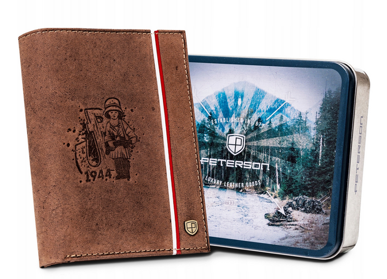 Portfel, brązowy, skórzany, Peterson
