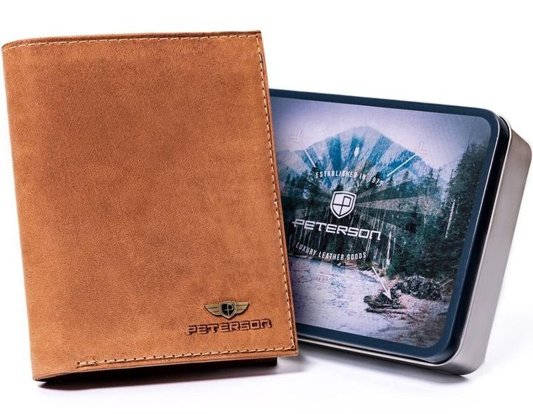Portfel, brązowy, skórzany, Peterson