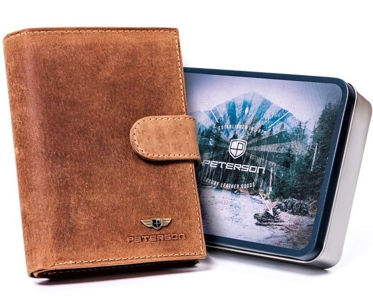 Portfel, brązowy, skórzany, Peterson