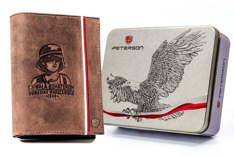 Portfel, brązowy, skórzany, Peterson