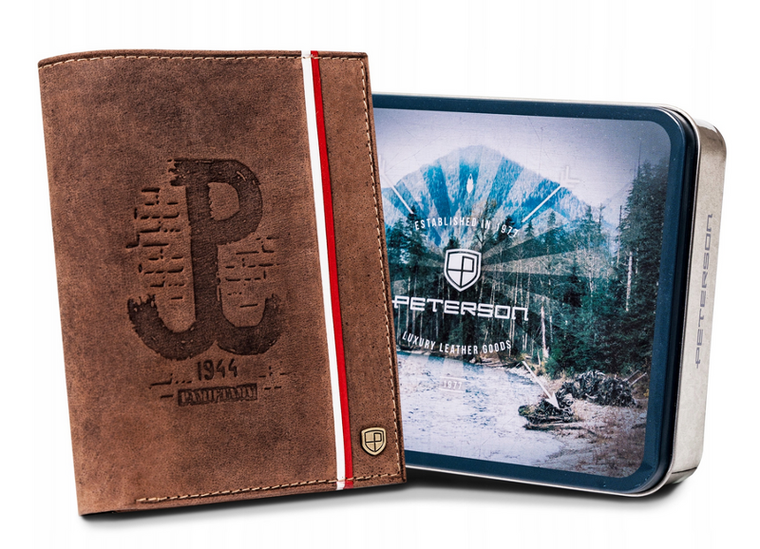 Portfel, brązowy, skórzany, Peterson