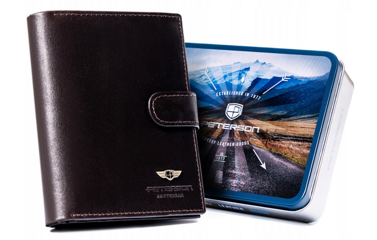 Portfel, brązowy, skórzany, Peterson