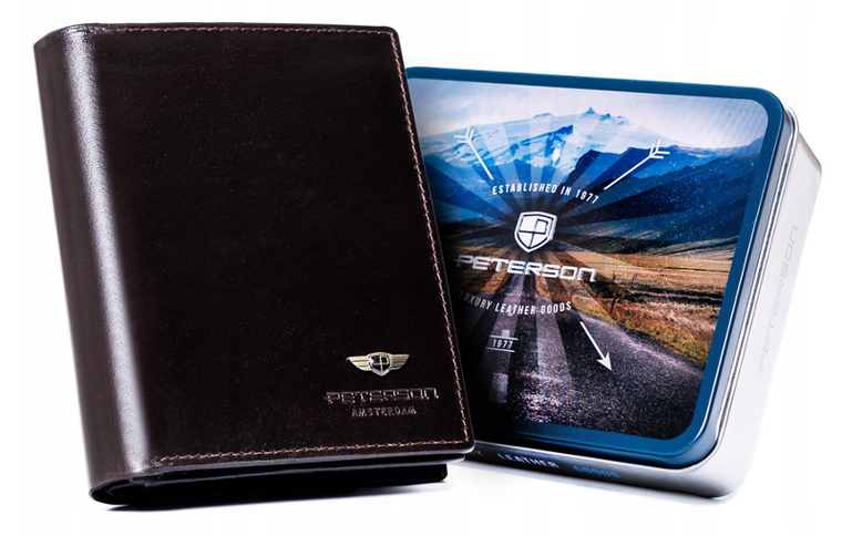 Portfel, brązowy, skórzany, Peterson