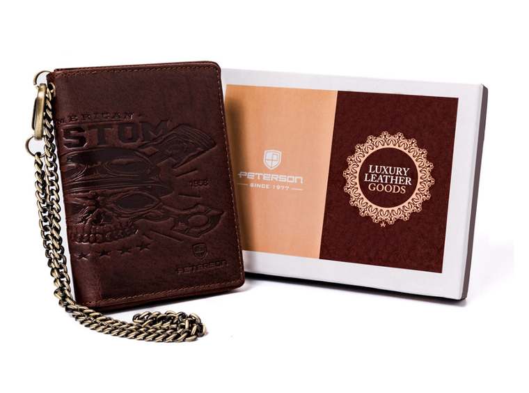 Portfel, brązowy, skórzany, Peterson