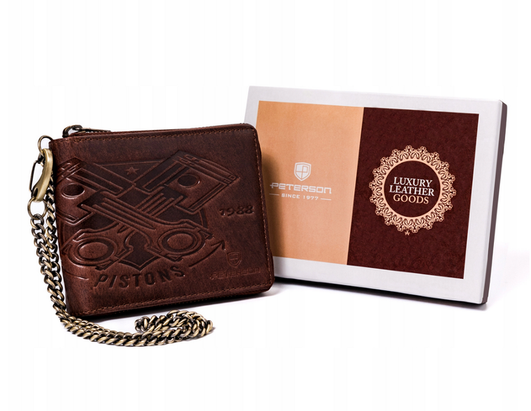 Portfel, brązowy, skórzany, Peterson