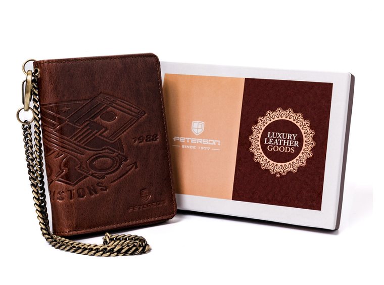 Portfel, brązowy, skórzany, Peterson