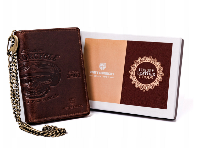 Portfel, brązowy, skórzany, Peterson