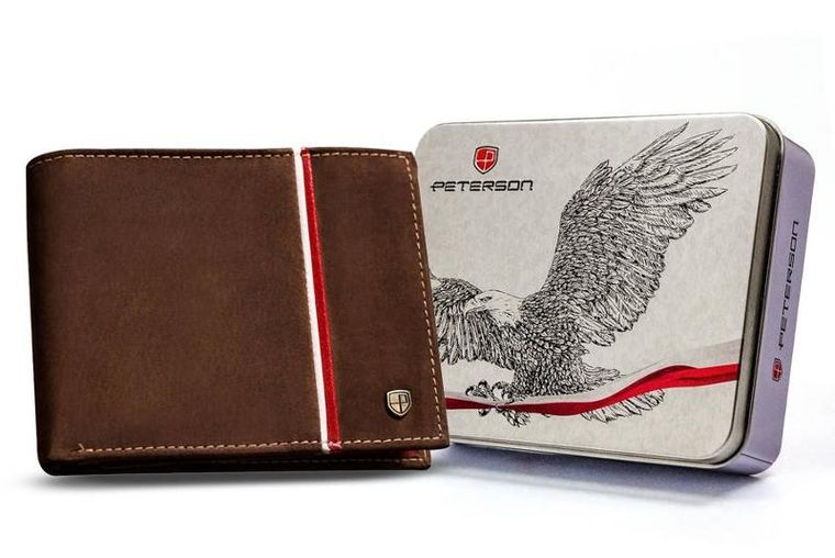 Portfel, brązowy, skórzany, Peterson