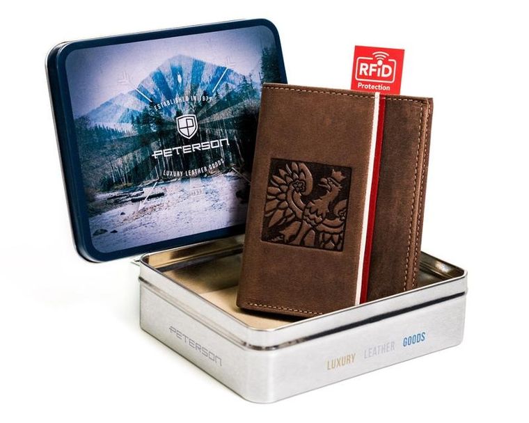 Portfel, brązowy, skórzany, Peterson