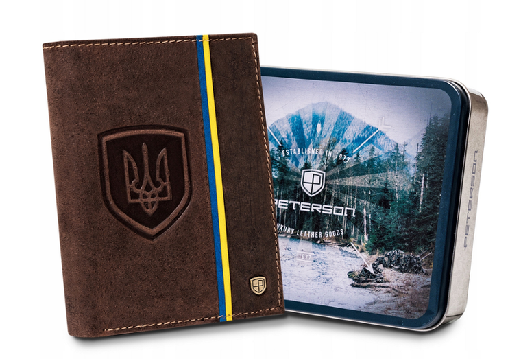 Portfel, brązowy, skórzany, Peterson