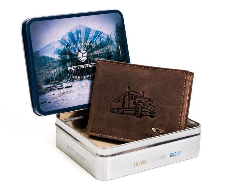 Portfel, brązowy, skórzany, Peterson
