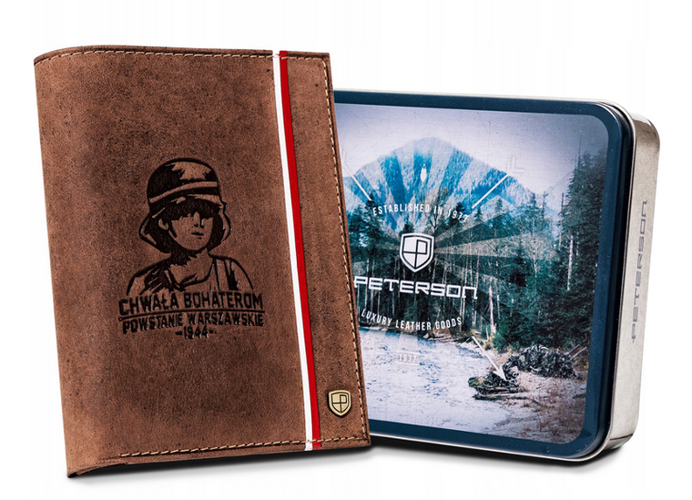 Portfel, brązowy, skórzany, Peterson