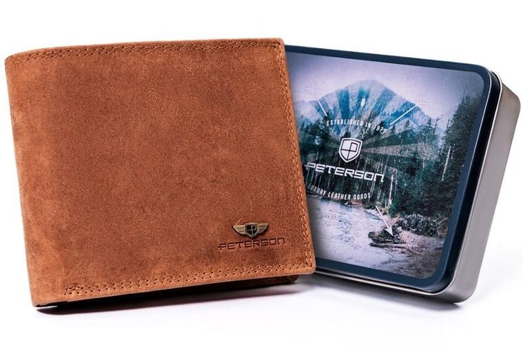 Portfel, brązowy, skórzany, Peterson