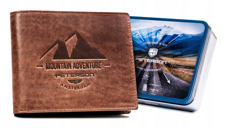 Portfel, brązowy, skórzany, Peterson